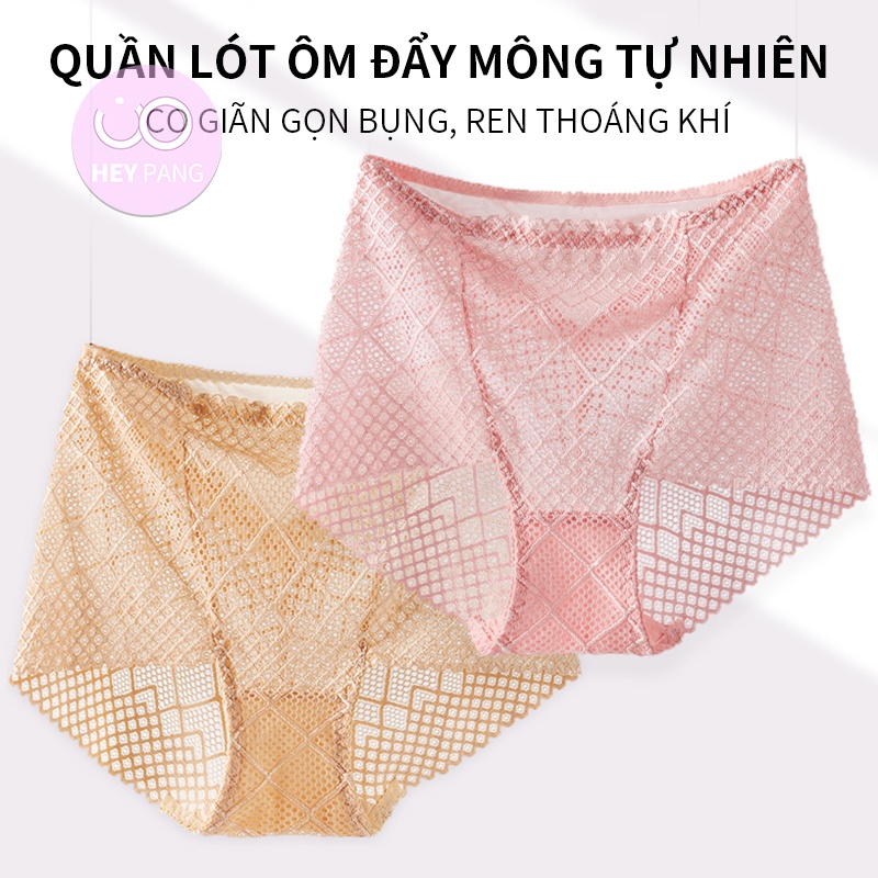 Quần lót nữ ren nâng mông big size cho người 90kg họa tiết caro xuyên thấu gợi cảm HEYPANG VN035