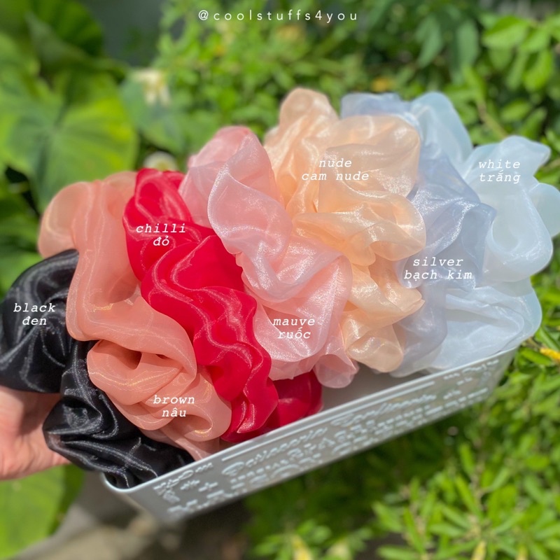 Đồ buộc tóc scrunchies bigsize siêu to voan phồng nhiều màu