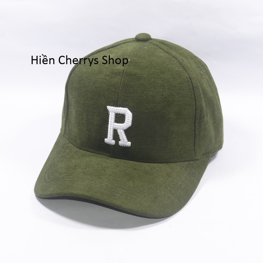 Mũ lưỡi trai -Nón kết thêu hình chữ R chất liệu nhung tăm cao cấp form unisex nam nữ