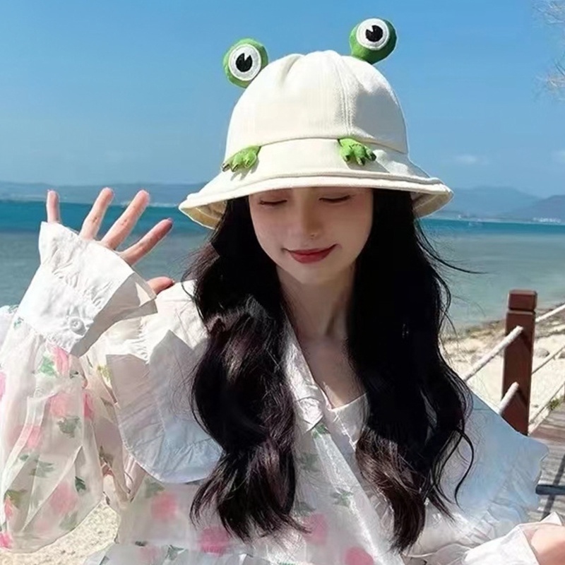 Nón Tai Bèo Rộng Vành Vải Cotton In Hoạt Hình Ếch Dễ Thương Cho Người Lớn