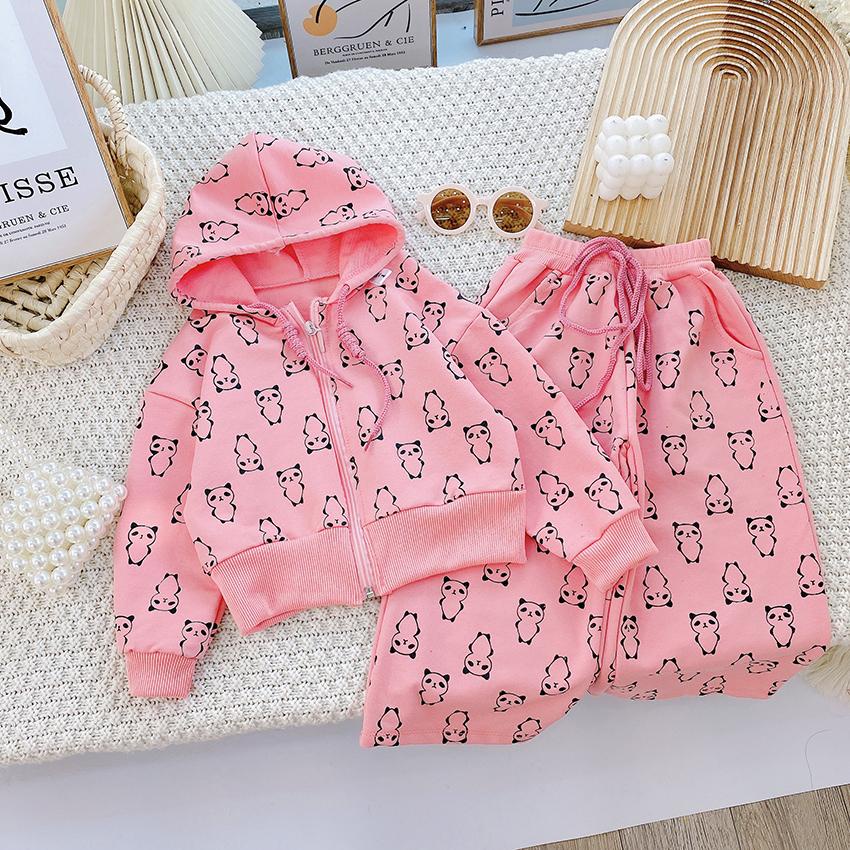Bộ Quần Áo Trẻ Em Dài Tay Có Mũ In Full Hình Gấu Trúc Quần Loe Ống Rộng Cho Bé Từ 10-22kg M