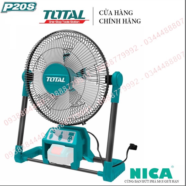 Quạt máy dùng pin TOTAL TFALI2001 20V thân quạt mini, bộ đổi nguồn AC, 3 cấp độ gió, không kèm theo pin và sạc - [TBLĐ