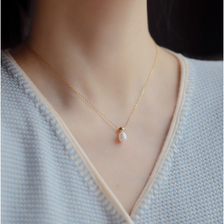 Dây Chuyền Giọt Nước Ngọc Trai Nhân Tạo Titan Ko Đen TT 4406