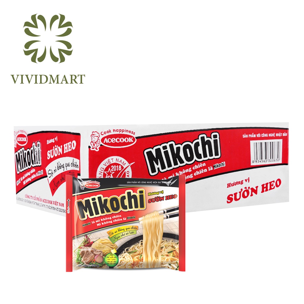 [Thùng 24 gói] Mikochi - mì không chiên hương vị Sườn heo - Gói 80g - ACECOOK