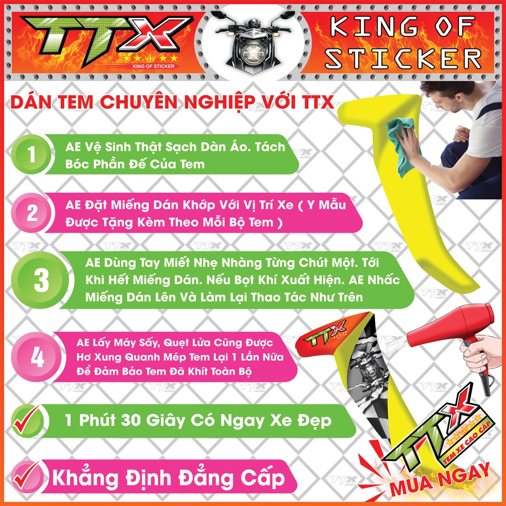 Tem xe sirius chấm bi , Team phụ kiện sirius màu xanh nền trắng siêu đẹp , Shop TTX Tem rời sirius mã (S0025/00)