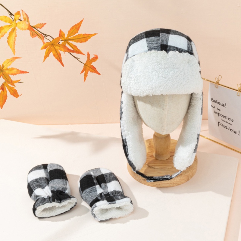 Bộ Găng Tay + Mũ + Găng Tay Bằng Cotton Mềm Giữ Ấm Mùa Đông Cho Bé