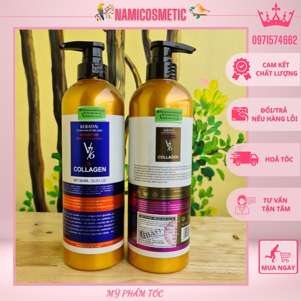 Cặp Dầu Gội Xả Collagen Keratin V76 800Ml Phục Hồi Tóc Hư Tổn,Ngăn Ngừa Gàu,Kích Thích Mọc Tóc Hàng Chính Hãng Cao Cấp
