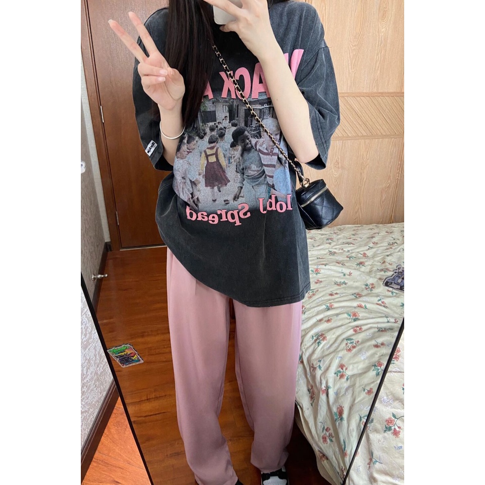 Áo Thun Tay Ngắn Dáng Rộng Phong Cách retro Mỹ