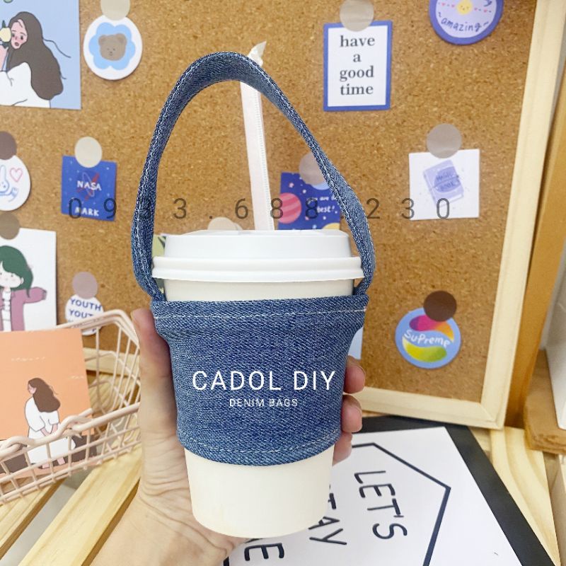 Túi Quai Vải Jean Đựng Ly Bình Nước Ly Trà Sữa