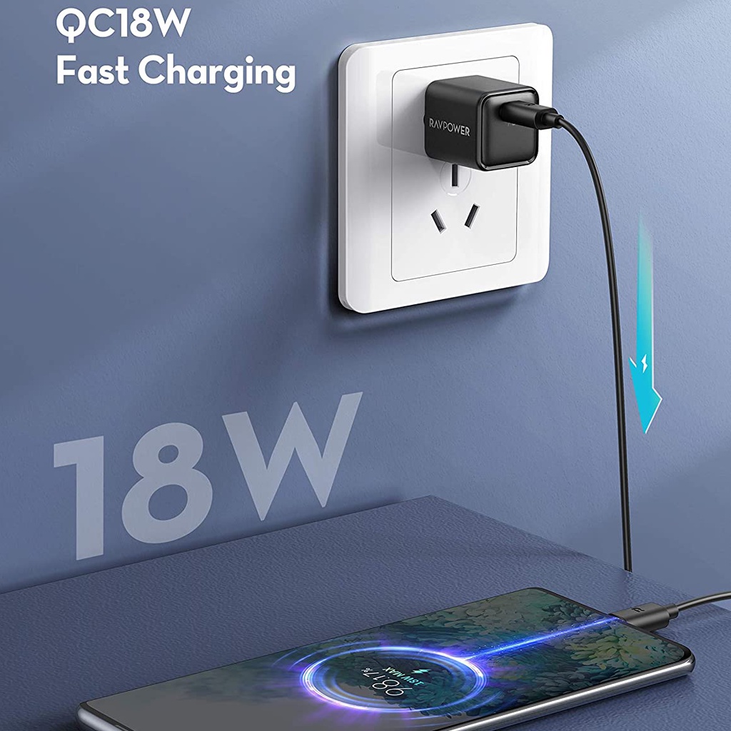 [ KHÔNG HỘP ] Củ sạc nhanh RAVpower PD 20W siêu nhỏ, hỗ trợ PD/PPS/QC cho điện thoại máy tính bảng(RP-PC150) - ACSTORE