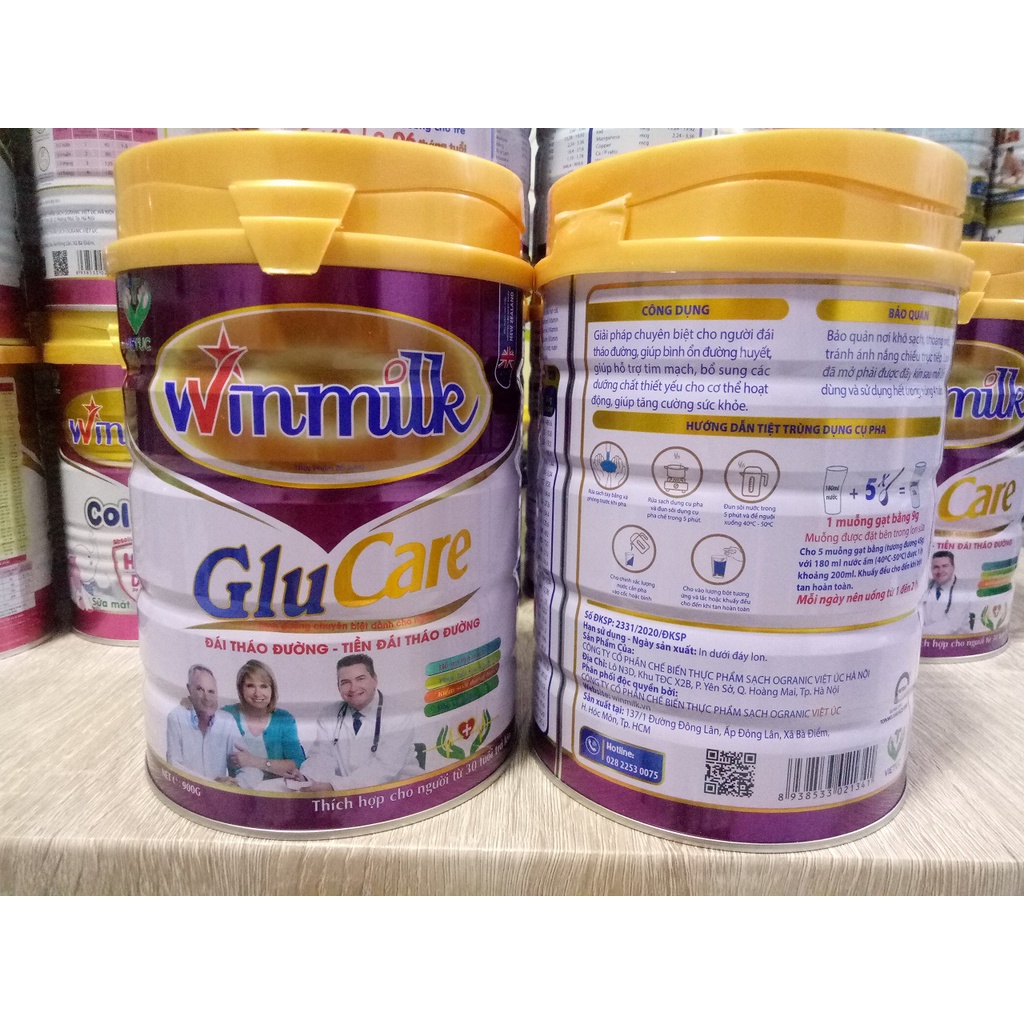 Sữa bột Glucare Winmilk dành cho người bệnh tiểu đường, hương vani 900g (HSD 2024)