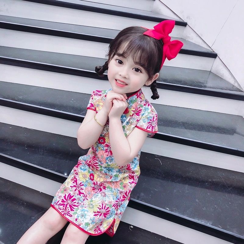 Đầm Sườn Xám Dáng Ôm Phong Cách Trung Hoa Thời Trang Mới Cho Bé Gái