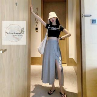 ✔️ :: SET ÁO CROP THUN - CHÂN VÁY MIDI XẺ TÀ