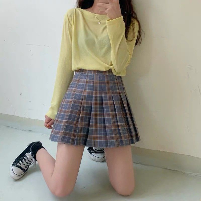 Chân váy kẻ ngắn xếp ly tennis phong cách nữ sinh Hàn QC