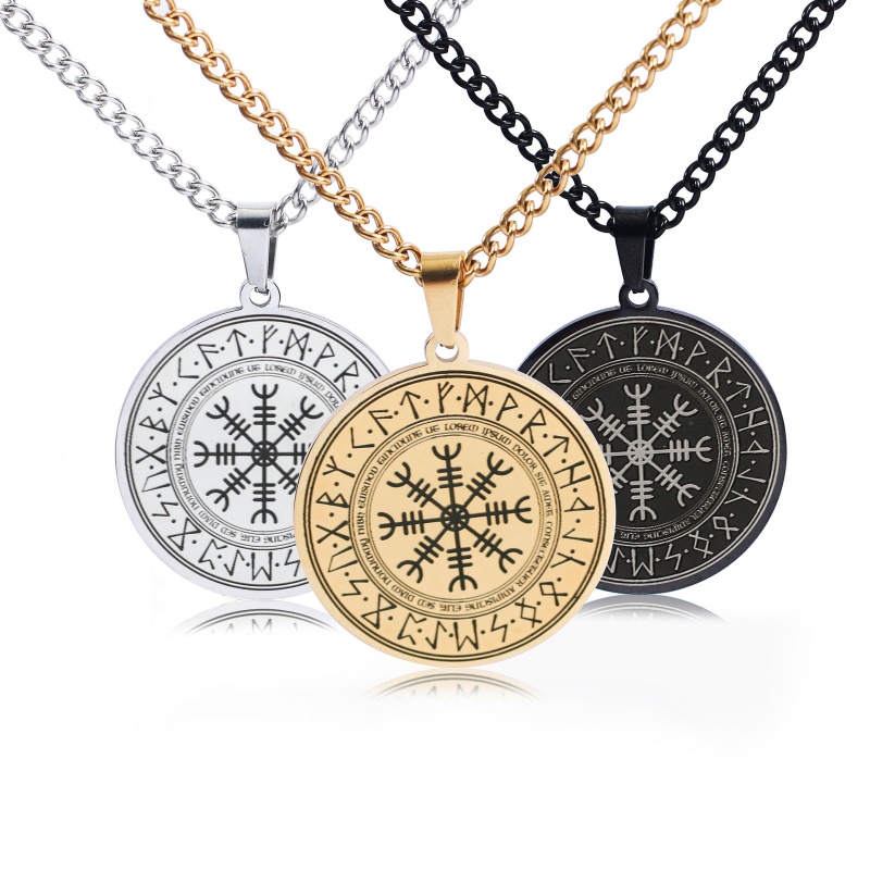 Sun Icelandic Vegvisir Vòng cổ Mặt Tròn Hình La Bàn Tròn