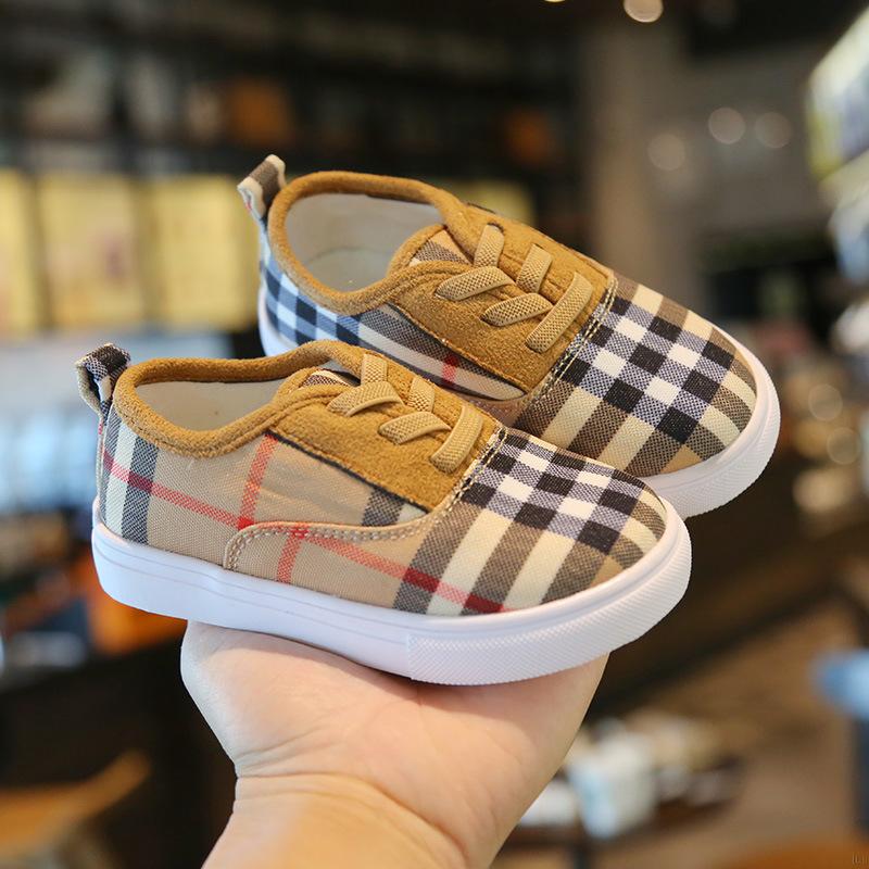 IU Autumn Baby Girl Boy Plaid Pattern Non-slip Breathable Shoes Anti-slip Toddler Casual Cute Walking Footwear