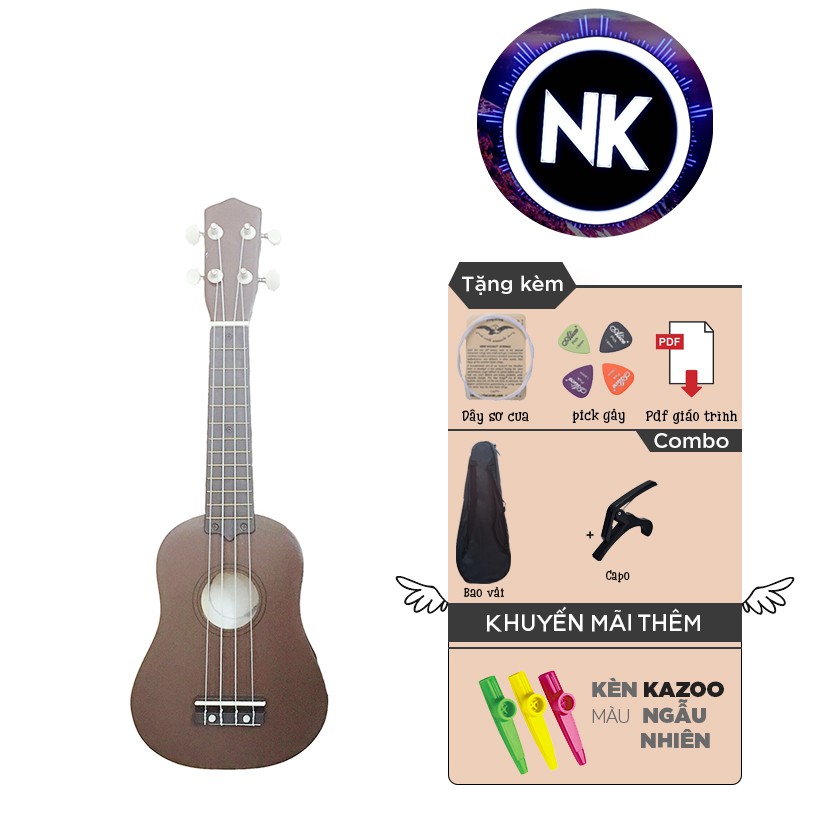 (MUA 1 ĐƯỢC 8) Đàn Ukulele Soprano 21" Full Phụ Kiện + Bao Vải + Capo + Kèn Kazoo