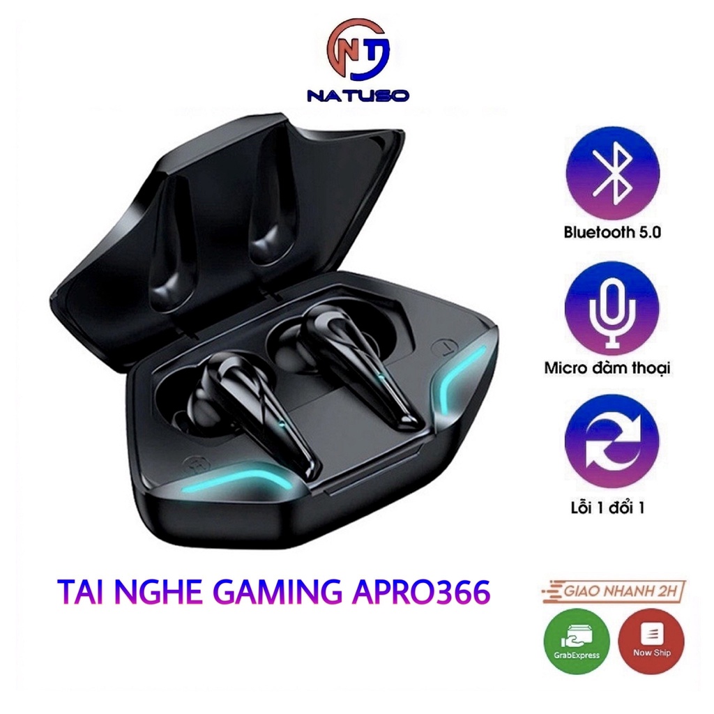 Tai nghe gaming bluetooth Apro366 5.0 TWS, bass mạnh mẽ, chơi game độ trễ cực thấp