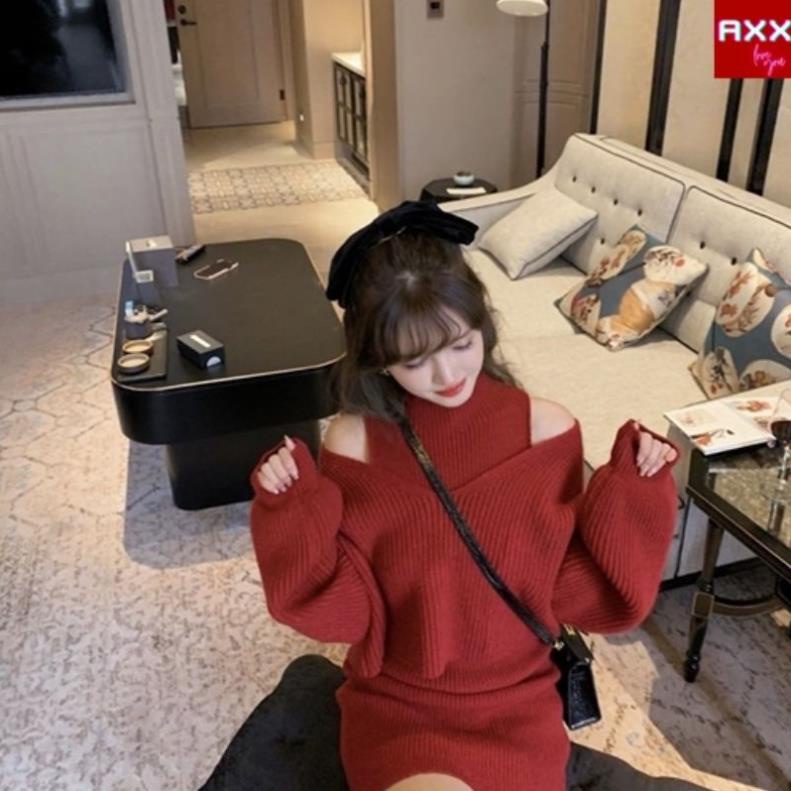 Váy Len Đỏ NaDO,  Đầm Len Cổ Lọ Ôm  Cao Cổ Mặc Tết Noel Mùa Thu Đông Kèm Áo Khoác Len Nữ Mềm Màu Đỏ Dài Tay | BigBuy360 - bigbuy360.vn