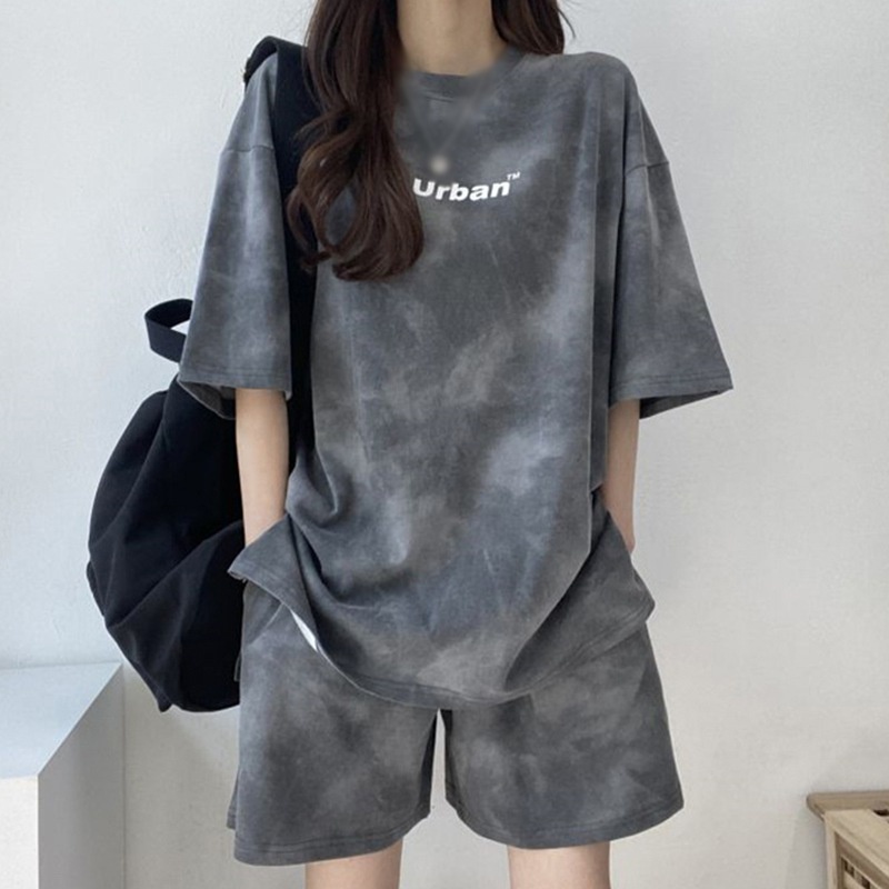 Set áo thun tay ngắn và quần ngắn ống rộng phong cách Hàn Quốc thời trang cá tính cho nữ