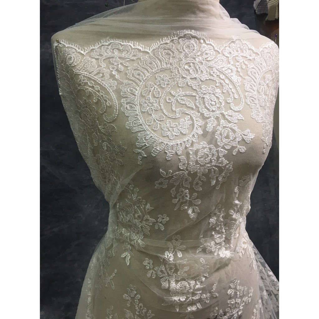 Ren set cao cấp nhập khẩu hàn quốc RB170519 khổ 1,5m may váy đầm, váy cưới, ren thời trang, ren trang trí