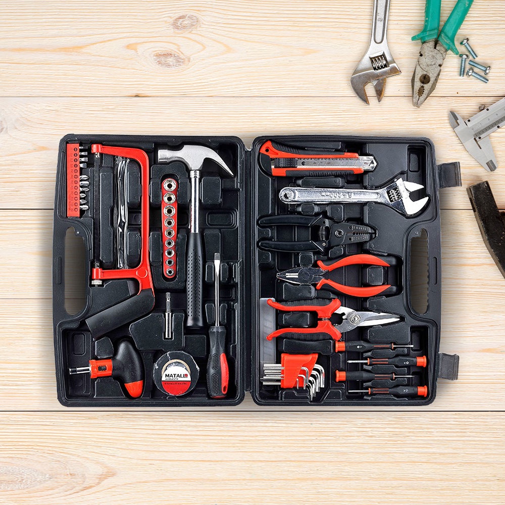 HomeBase MATALL Bộ dụng cụ đa năng 52 món bằng nhựa/thép HMP1060825-A 35x7x25 cm cm màu đen-đỏ