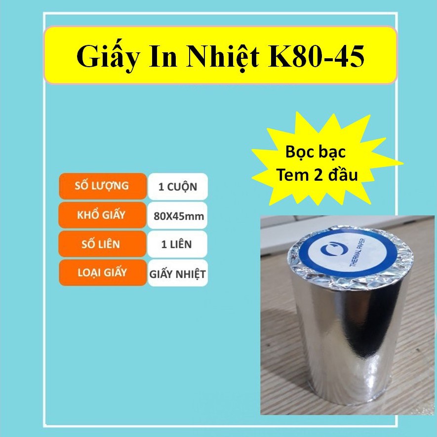 Giấy in nhiệt K80, giấy in bill OJI, khổ 80x45 mm, 1 cuộn  - Giấy in bill K80x45, POS cầm tay