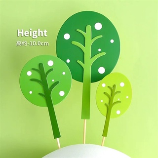 Set 3 que cây xanh giấy tròn chấm trắng - Phụ kiện trang trí bánh sinh nhật