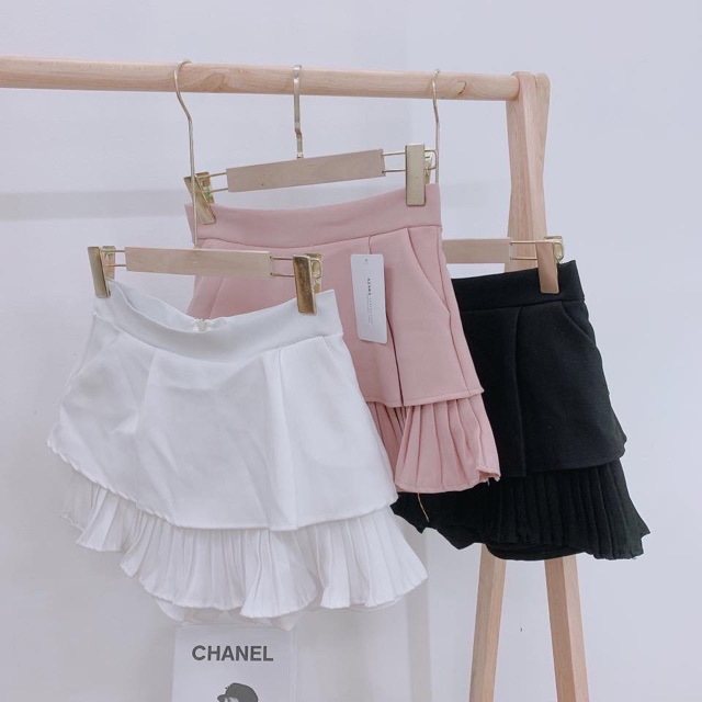 Chân váy dập ly tâng Quảng Châu, chân váy tầng xếp ly ngắn