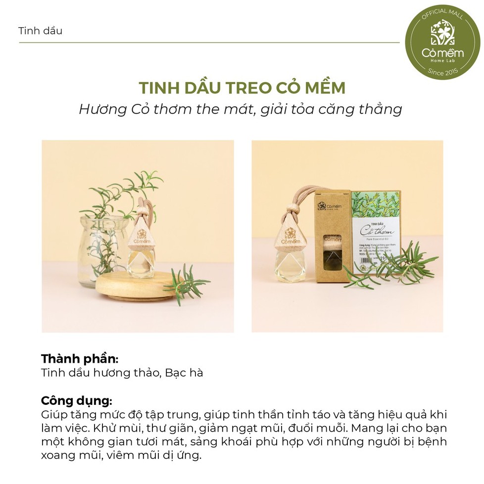 Tinh Dầu Treo Hương Cỏ Thơm Thiên Nhiên Nguyên Chất Sảng Khoái Tinh Thần Cỏ mềm Homelab 8,5ml