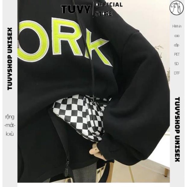 Áo Hoodie Nữ TUVY Áo Hoodie Vải Nỉ Lót Bông Dày Dặn Thêu York Unisex Form Rộng