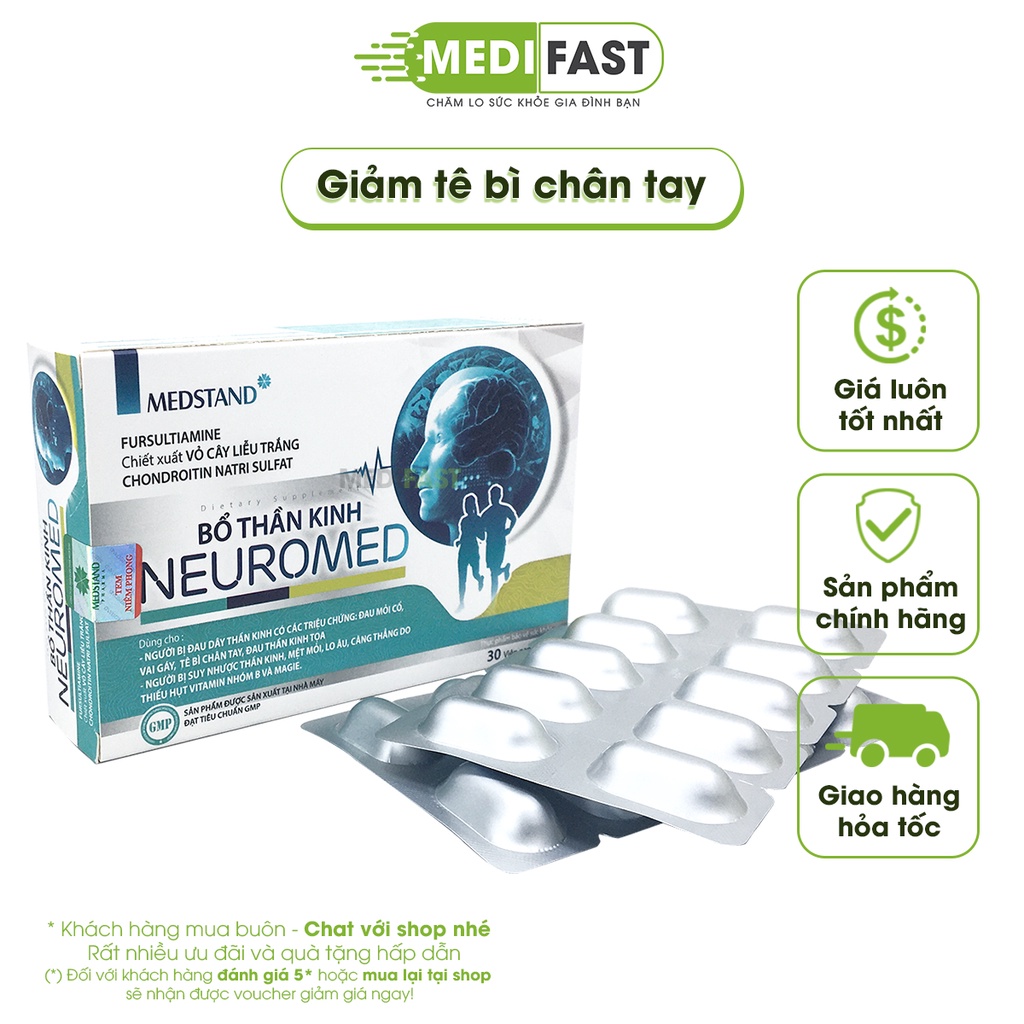 Bổ thần kinh Neuromed Hộp 30 viên Giảm tê bì run tay chân từ thảo dược và vitamin nhóm B Magie