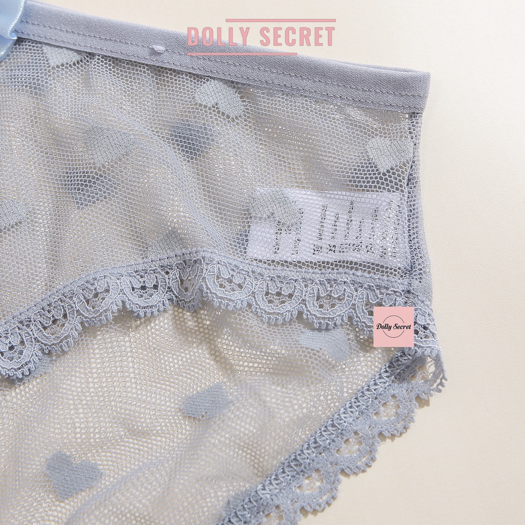 Quần lót ren nữ sexy cao cấp xuyên thấu họa tiết trái tim dễ thương có đính nơ DOLLY SECRET QL051