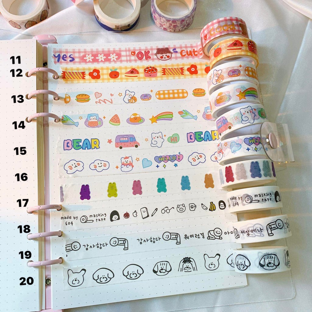 [20 mẫu] Cuộn Washi Tape Style Hàn Quốc - Băng Dính Hoạ Tiết Trang Trí Sổ Bullet Journal