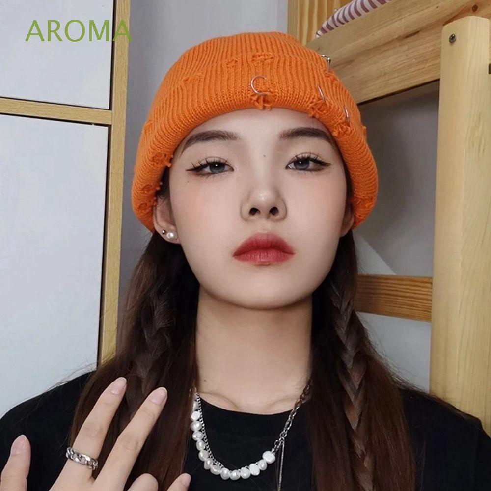 Mũ Beanie Dệt Kim Giữ Ấm Mùa Đông Màu Trơn Khoét Lỗ Nhiều Màu Dễ Thương Phong Cách Vintage