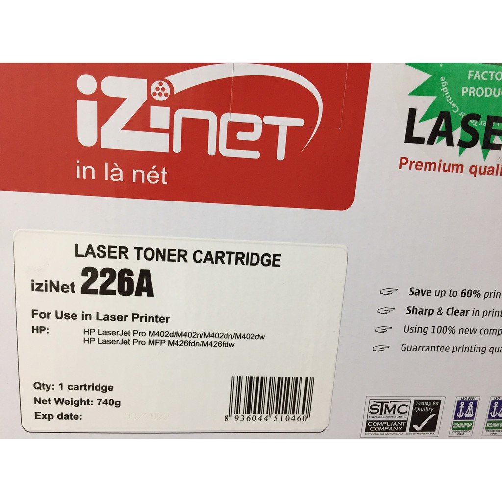 Mực in laser iziNet 226A- Dùng cho máy in HP LaserJet Pro M402d/M402n/M402dn/M402dw. HP LaserJet Pro MFP M426fdn