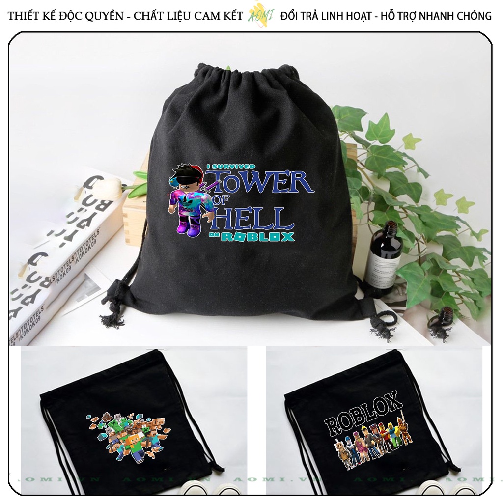 BALO MINI robloxing game AOMIVN DÂY RÚT ĐEO VAI 33x38cm NHỎ XINH UNISEX CHẤT CANVAS CUTE TIỆN ÍCH DU LỊCH DẠO PHỐ