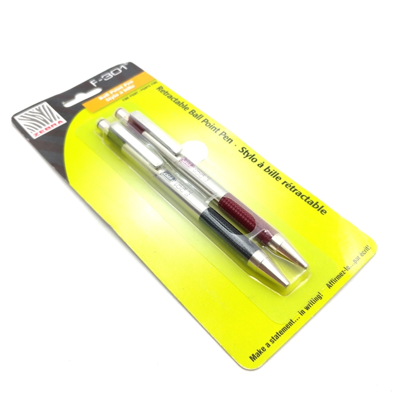 Vỉ 2 Bút Bi Bấm 0.7 mm Zebra F-301 - Đỏ - Đen