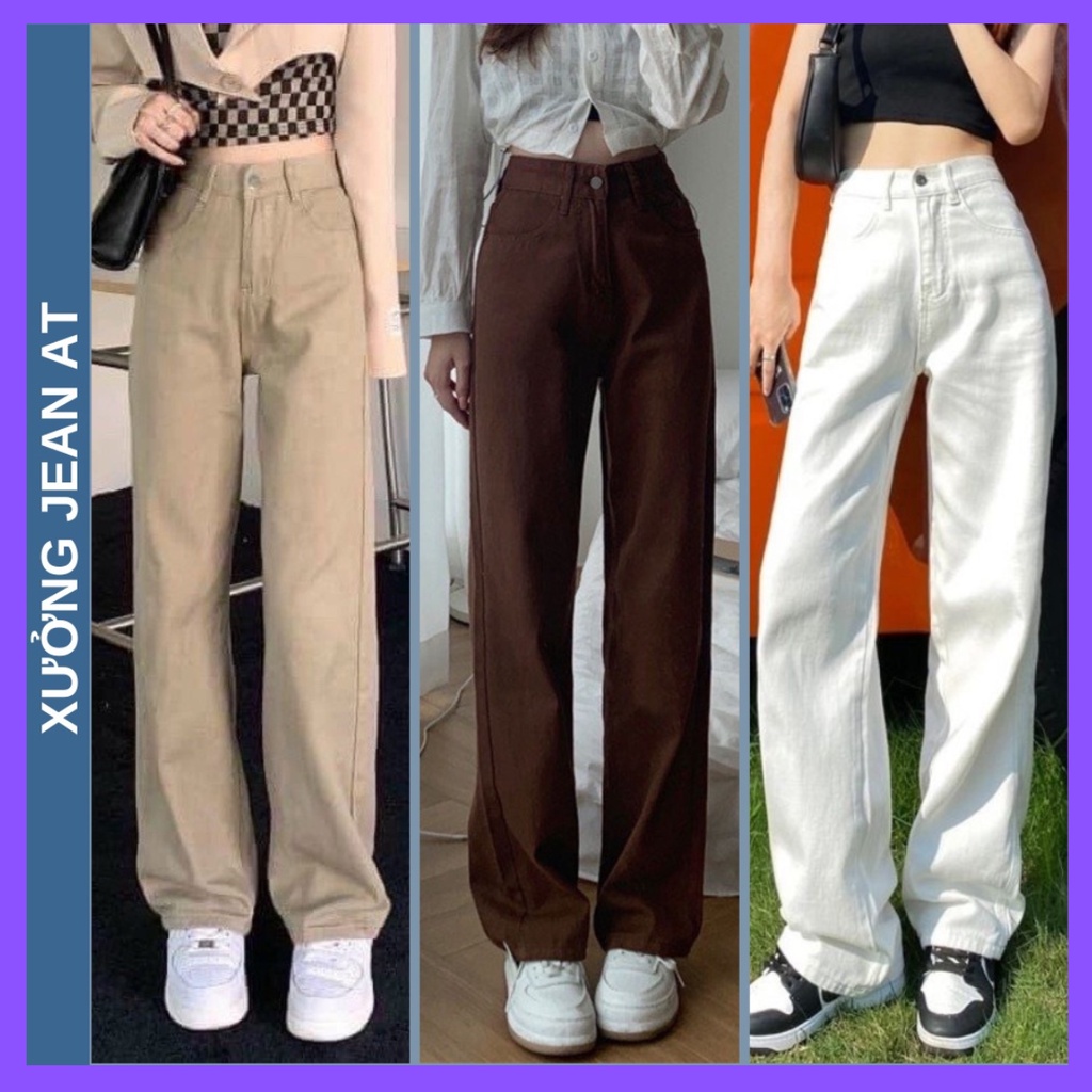 Quần Kaki ống rộng, Quần Baggy Nữ Ống Suông Rộng Trẻ Trung Năng Động, có ảnh thật