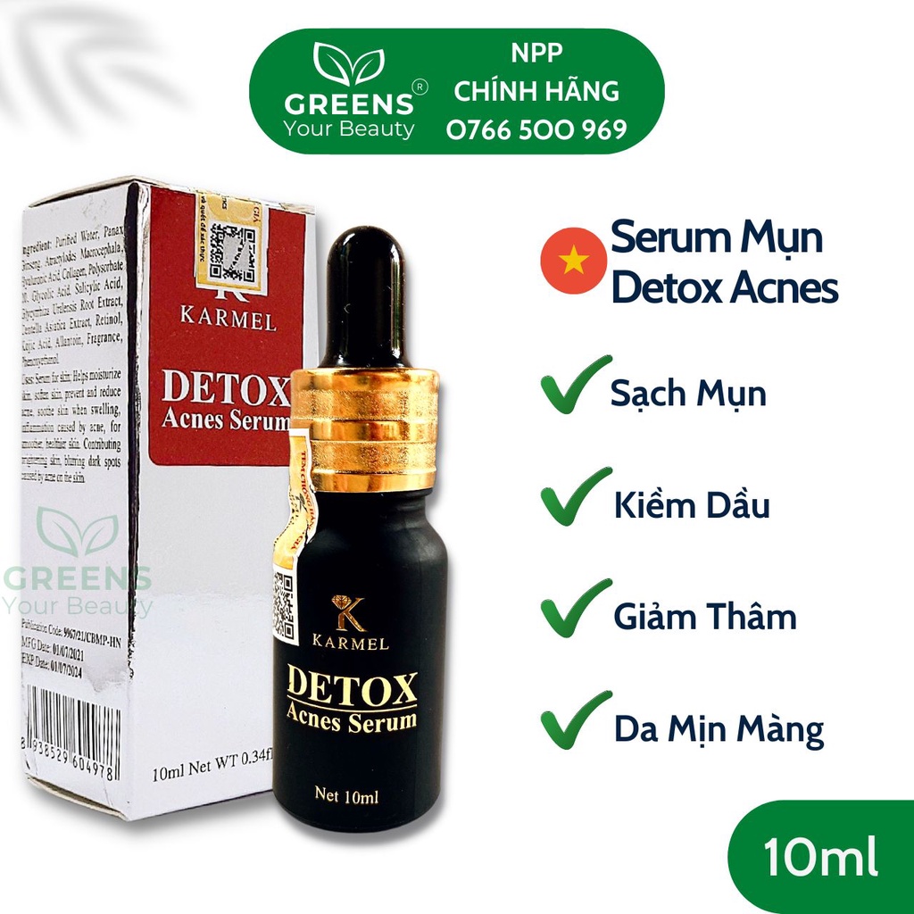 Serum Mụn Detox Acnes KARMEL 10ml – Giải Quyết Mụn Ẩn, Mụn Đầu Đen, Viêm Nang Lông; Thu Nhỏ LCL | Greens Beauty