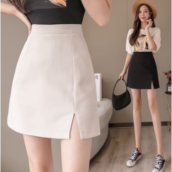 Váy Chữ A Ngắn Lưng Cao Xẻ Tà Madela 2 Lớp Dày Dặn Văn Phòng Công Sở, Chân Váy Xẻ Tà Kiểu Chữ A Có Quần Trong Chống Lộ