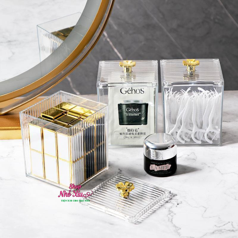 Hộp Đựng Tăm Bông, Bông Tẩy Trang Có Nắp Trong Suốt Tiện Dụng