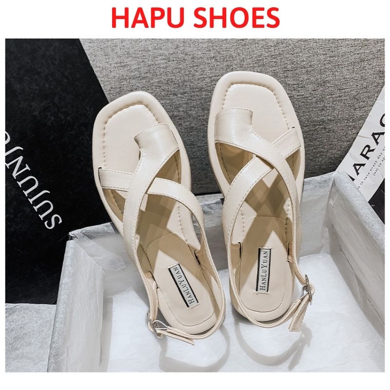 Dép Sandal nữ xỏ ngón đế bệt, dép thời trang quai hậu nữ 2 quai chéo