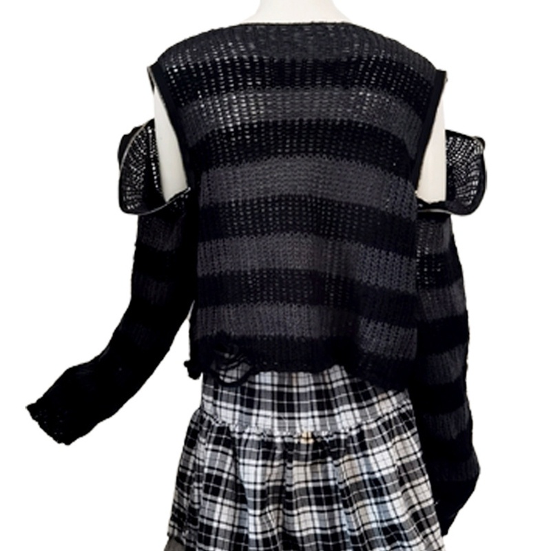 Áo Sweater Dệt Kim Tay Dài Dáng Rộng Kiểu Harajuku Phối Khóa Kéo Cá Tính Cho Nữ