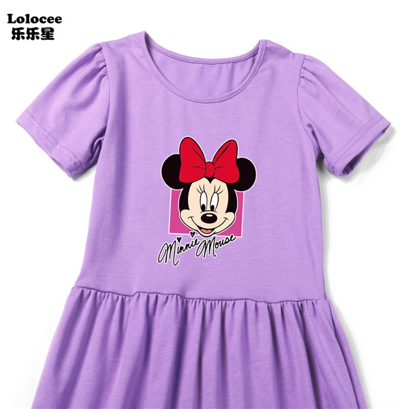 Váy hình thú đáng yêu Cô gái Minnie Mouse Print Summer Dress Trẻ em tay ngắn Thời trang Holiday Dresses 3-14y