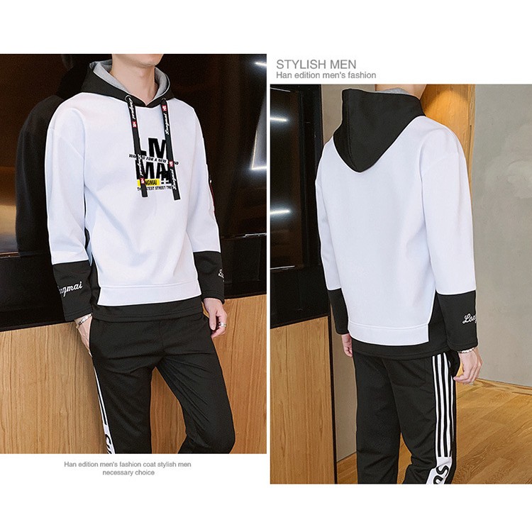 ✌✹Áo hoodie phối màu đen trắng phong cách Hàn Quốc trẻ trung cho nam