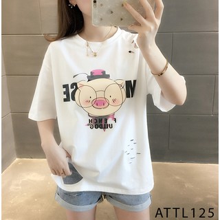 ÁO THUN TAY LỠ NỮ IN HÌNH CHÚ HEO ĐEO KÍNH DỄ THƯƠNG - ATTL125