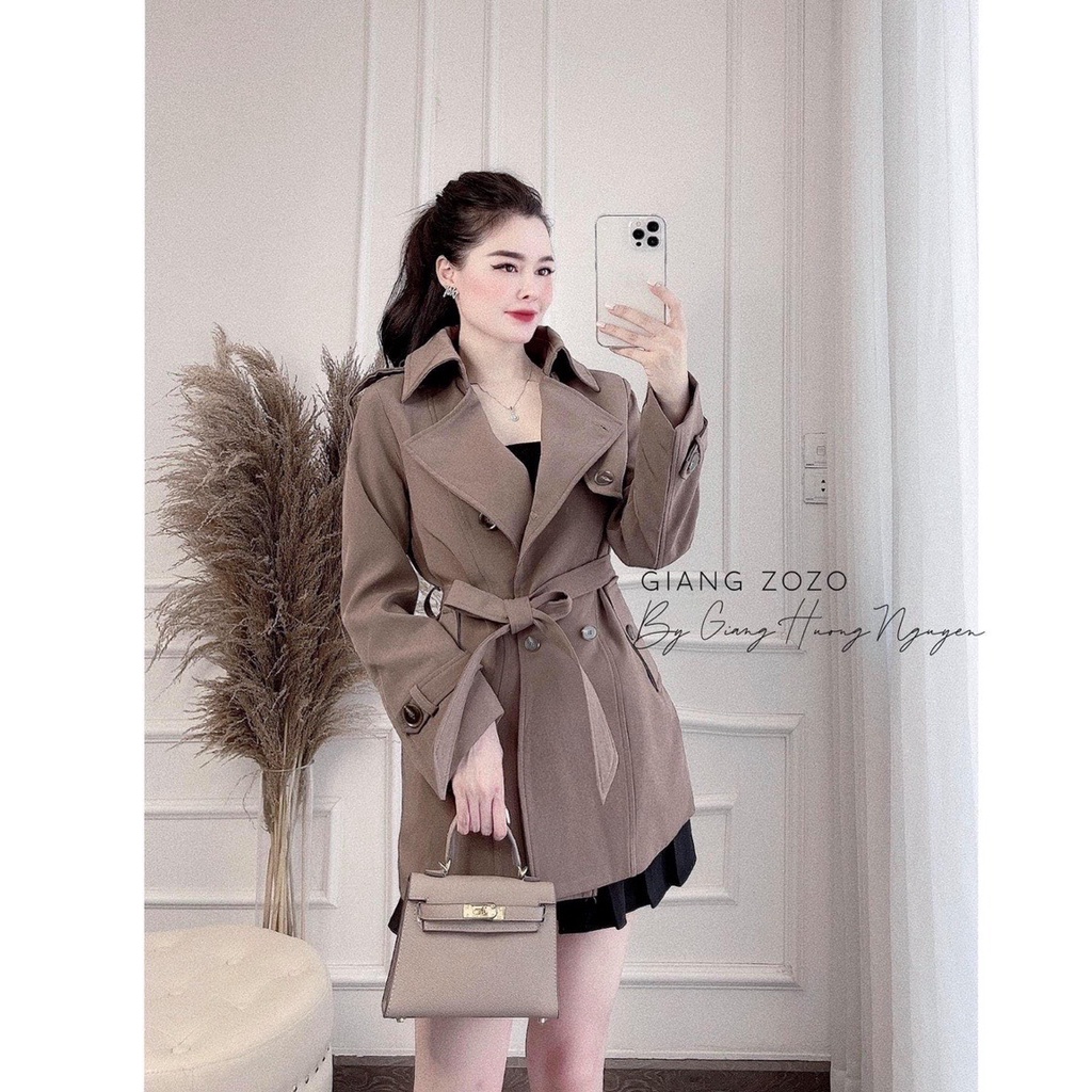 Áo khoac dạ nữ cổ vest kèm đai cao cấp áo dạ 2 lớp 4 màu trẻ trung thanh lịch H clothing A1