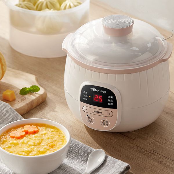 Nồi nấu cháo cho bé, nồi ninh hầm đa năng cho bé BEAR B08C1 Dung Tích 0,8L Kèm Lồng hấp - CÓ HDSD TIẾNG VIỆT