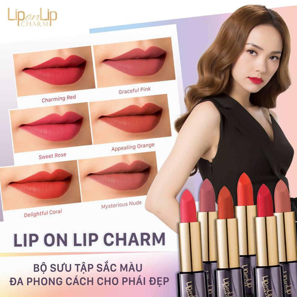 Son Lip On Lip Charm Collagen Màu Cam San Hô Mịn, Lì Môi